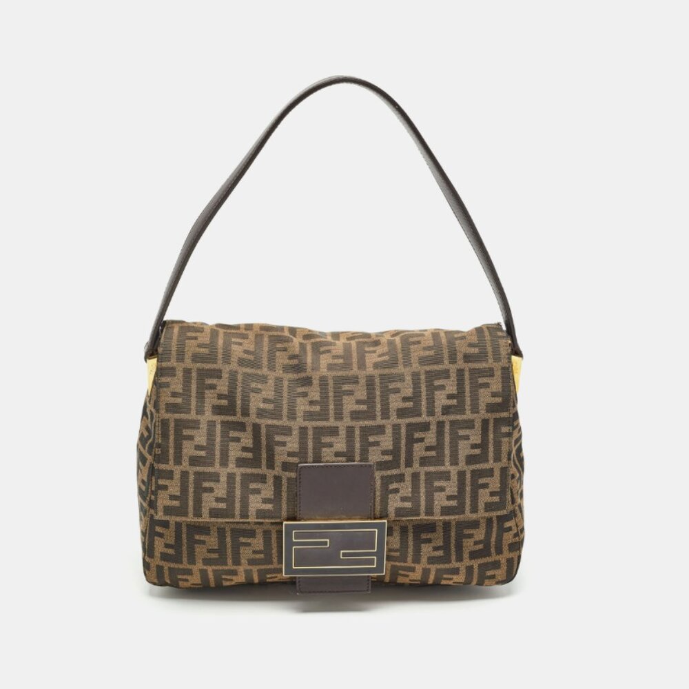 Authentic Large Mama Baguette Zucca FF Print Canvas Leather